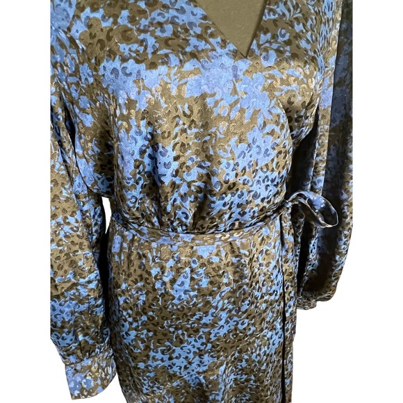 Susan Graver Occasions Reg Printed Woven Jacquard Wrap Dress NWOT BLue Size M - Picture 4 of 8